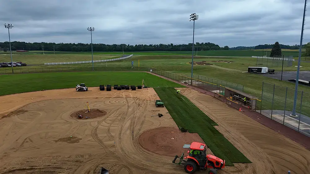Athletic field sod replacement in michigan Angola HS sod install Tyler Athletic field